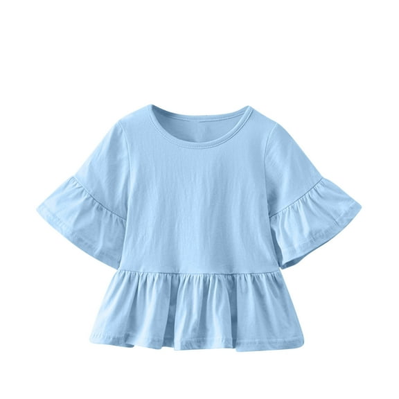 MeetoTime Toddler Baby Flare Sleeved Ruffled Top Casual Solid Color Dressy Blouses for Girls 12Months-8Years Baby Clothes