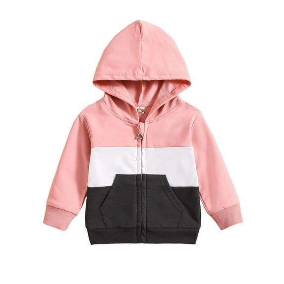 MeetoTime Toddler Baby Hooded Long Sleeved Sweatshirt Kids Zipper Color Block Coat Jacket for Boys Girls