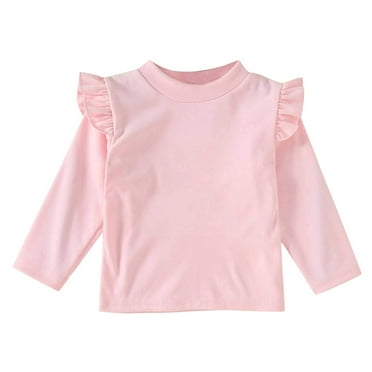 MeetoTime Toddler Baby Long Sleeve Ruffle T Shirt Casual Solid Color Undershirt for Girls Baby Clothes