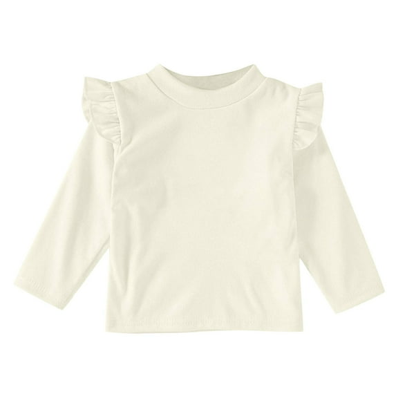 MeetoTime Toddler Baby Long Sleeve Ruffle T Shirt Casual Solid Color Undershirt for Girls Baby Clothes