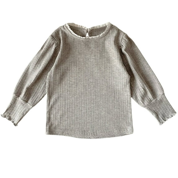 MeetoTime Toddler Baby Puffy Sleeved Base Blouses Casual Solid Color Pullover Tops for Girls 1-8Years