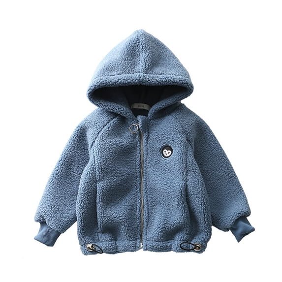 MeetoTime Toddler Baby Thickening Hoodie Fleece Jacket Solid Color Fall Winter Keep Warm Zipper Coat for Boys Girls