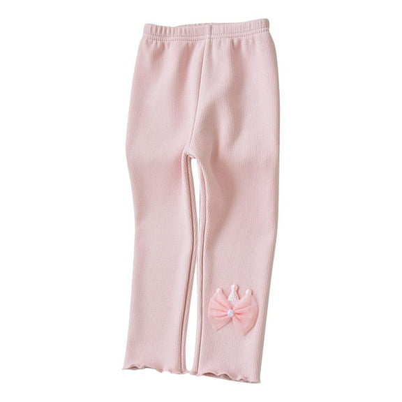 MeetoTime Toddler Girls Thickened Leggings Baby Elastic Waist Solid Color Bow Home Warmth Long Trousers Suitable for 8 Months-7 Years