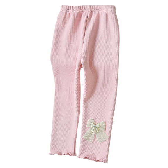 MeetoTime Toddler Girls Thickened Leggings Baby Elastic Waist Solid Color Bow Ruffled Home Long Trousers Suitable for 8 Months-7 Years