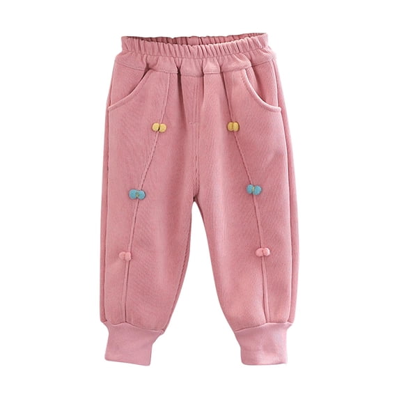 MeetoTime Toddler Girls Winter Cotton Pants Baby Elastic Waist Solid Color Cinch Bottom Sweatpants Suitable for 1-7 Years