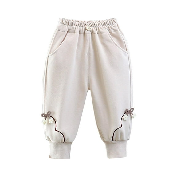 MeetoTime Toddler Girls Winter Cotton Pants Baby Elastic Waist Solid Color Cinch Bottom Sweatpants Suitable for 1-7 Years