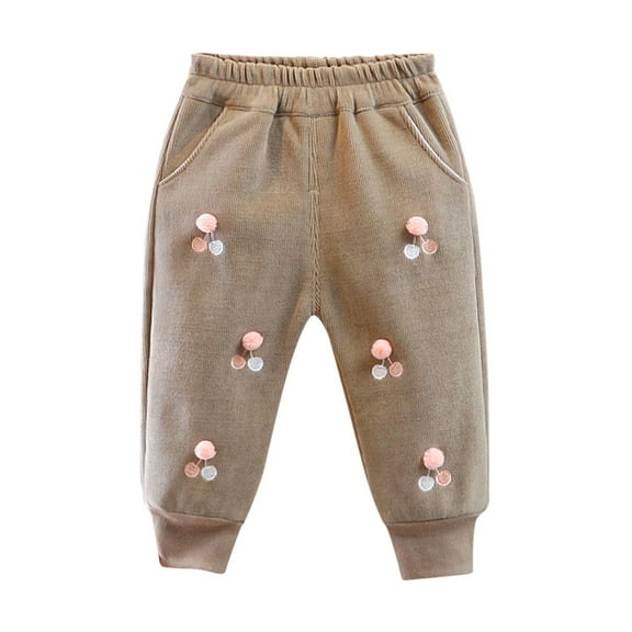 MeetoTime Toddler Girls Winter Cotton Pants Baby Elastic Waist Solid Color Cinch Bottom Sweatpants Suitable for 1-7 Years