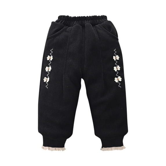 MeetoTime Toddler Girls Winter Cotton Pants Baby Elastic Waist Solid Color Cinch Bottom Sweatpants Suitable for 1-7 Years