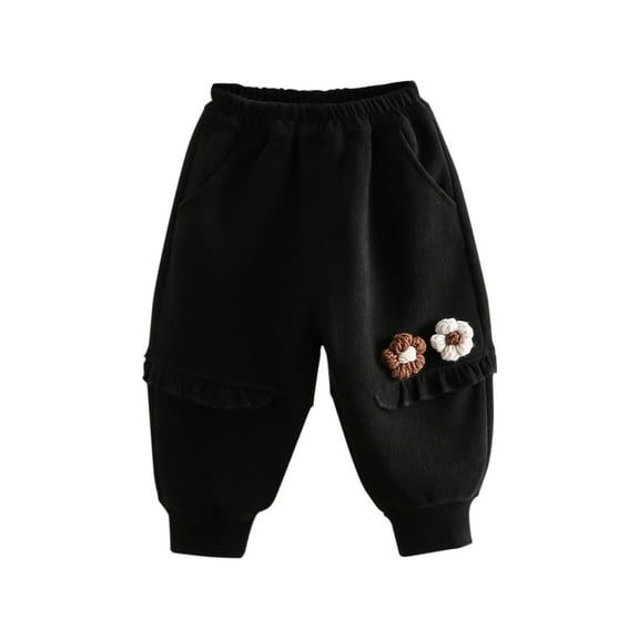 MeetoTime Toddler Girls Winter Cotton Pants Baby Elastic Waist Solid Color Cinch Bottom Sweatpants Suitable for 1-7 Years