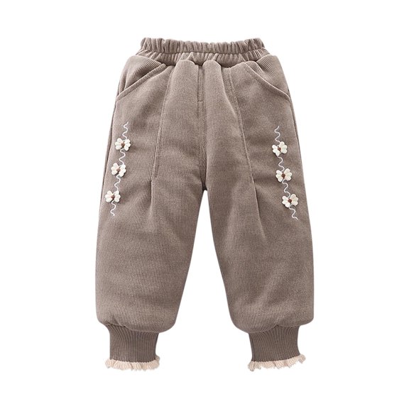 MeetoTime Toddler Girls Winter Cotton Pants Baby Elastic Waist Solid Color Cinch Bottom Sweatpants Suitable for 1-7 Years