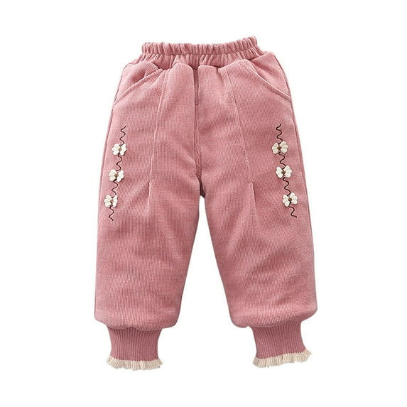 MeetoTime Toddler Girls Winter Cotton Pants Baby Elastic Waist Solid Color Cinch Bottom Sweatpants Suitable for 1-7 Years