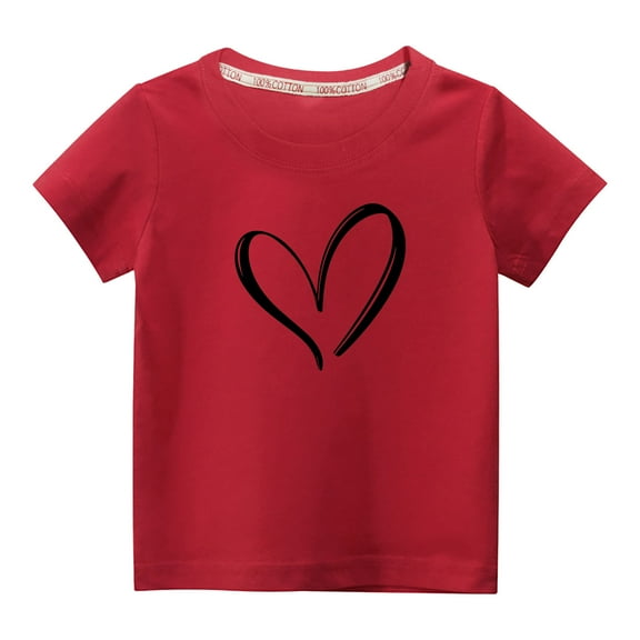 MeetoTime Toddler Kids Boys Girls Cotton T-shirt Cute Round Neck Valentine's Day Printed Tee Short Sleeve Tops