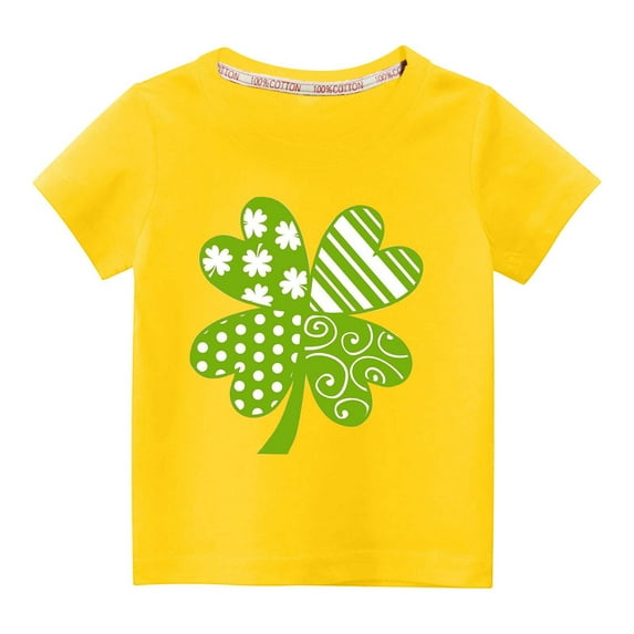 MeetoTime Toddler Kids Solid Color Round Neck T-shirt St. Patrick's Day Print Short Sleeve Tops for Boys Girls