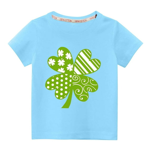MeetoTime Toddler Kids Solid Color Round Neck T-shirt St. Patrick's Day Print Short Sleeve Tops for Boys Girls