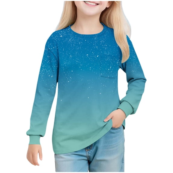 MeetoTime Tops for Kids Crewneck Long Sleeve Gradient Color Soft Girl ...