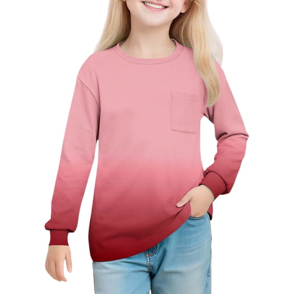 MeetoTime Tops for Kids Crewneck Long Sleeve Gradient Color Soft Girl ...