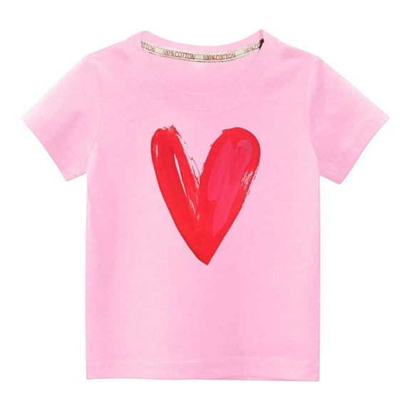 MeetoTime Valentine's Day Heart Printed Kids Short Sleeve Tops Casual Loose Cotton T-Shirt for Boys Girls Summer Clothes