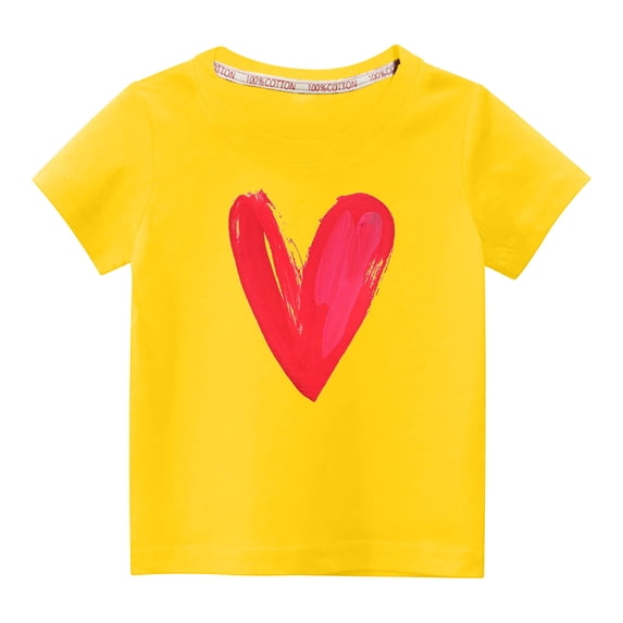 MeetoTime Valentine's Day Heart Printed Kids Short Sleeve Tops Casual Loose Cotton T-Shirt for Boys Girls Summer Clothes