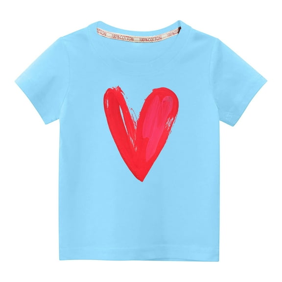 MeetoTime Valentine's Day Heart Printed Kids Short Sleeve Tops Casual Loose Cotton T-Shirt for Boys Girls Summer Clothes