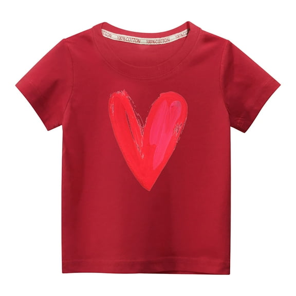 MeetoTime Valentine's Day Heart Printed Kids Short Sleeve Tops Casual Loose Cotton T-Shirt for Boys Girls Summer Clothes