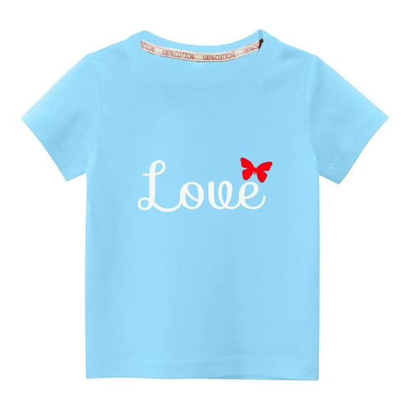 MeetoTime Valentine's Day Kids Short Sleeve T-shirt Summer Casual Round Neck Cotton Tops for Boys Girls