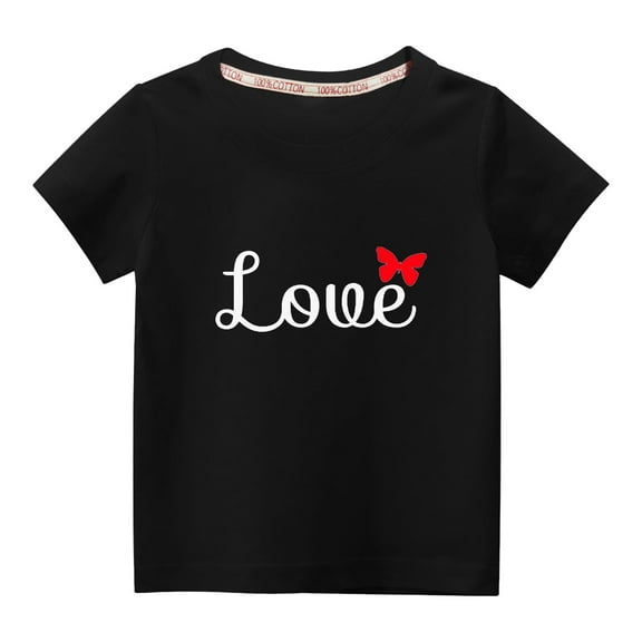 MeetoTime Valentine's Day Kids Short Sleeve T-shirt Summer Casual Round Neck Cotton Tops for Boys Girls