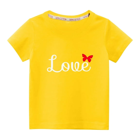 MeetoTime Valentine's Day Kids Short Sleeve T-shirt Summer Casual Round Neck Cotton Tops for Boys Girls