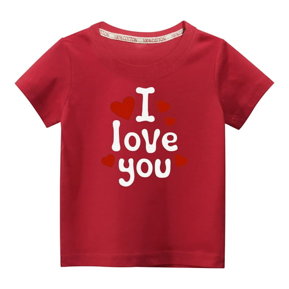 MeetoTime Valentine's Day Kids Short Sleeve T-shirt Summer Cute Round Neck Cotton Tops for Boys Girls