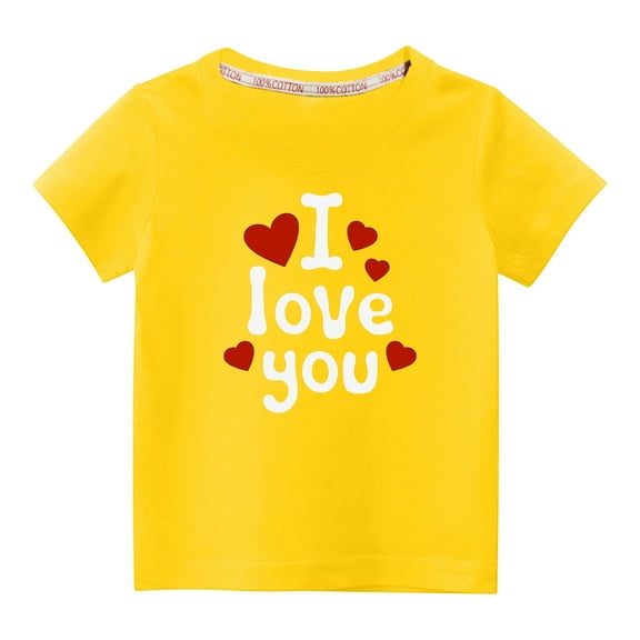 MeetoTime Valentine's Day Kids Short Sleeve T-shirt Summer Cute Round Neck Cotton Tops for Boys Girls