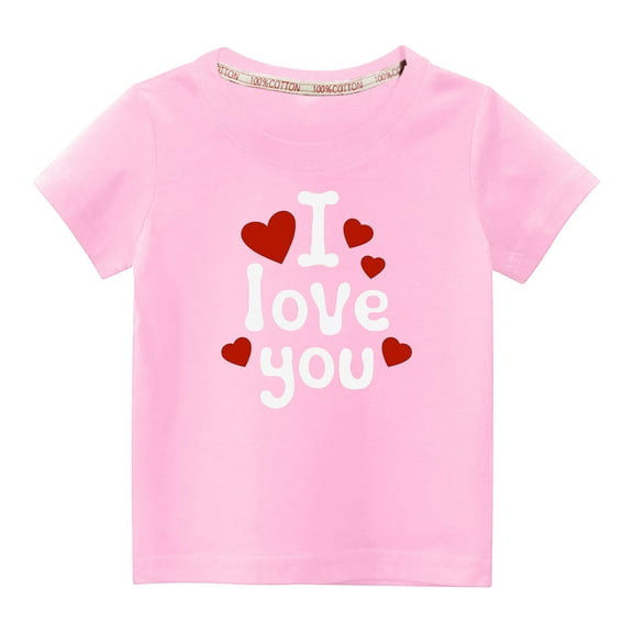 MeetoTime Valentine's Day Kids Short Sleeve T-shirt Summer Cute Round Neck Cotton Tops for Boys Girls