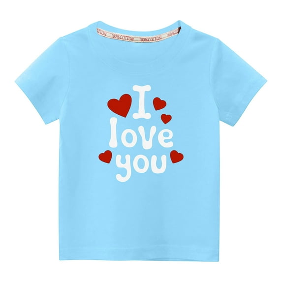 MeetoTime Valentine's Day Kids Short Sleeve T-shirt Summer Cute Round Neck Cotton Tops for Boys Girls