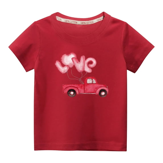 MeetoTime Valentine's Day Printed Kids Short Sleeve Tops Casual Cotton T-Shirt for Boys Girls Summer Clothes