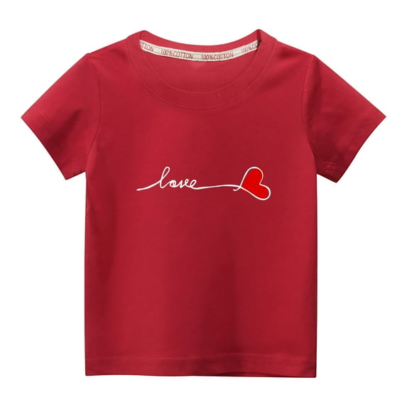 MeetoTime Valentine's Day Printed Kids Short Sleeve Tops Round Neck Cotton T-Shirt for Boys Girls Summer Clothes 3-10 Years
