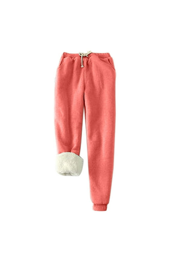 Winter Fleece Lined Sweatpants for Women Wide Leg Elastic High Waisted Pants Soft Warm Cinch Bottom Jogger Pants