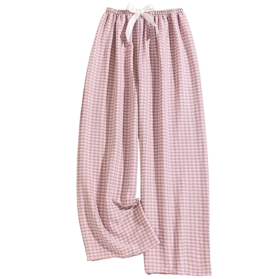 MeetoTime Women's Checkered Printed Pants Elastic Waist Wide Leg Pants Spring Fall Drooping Drawstring Flowy Trousers