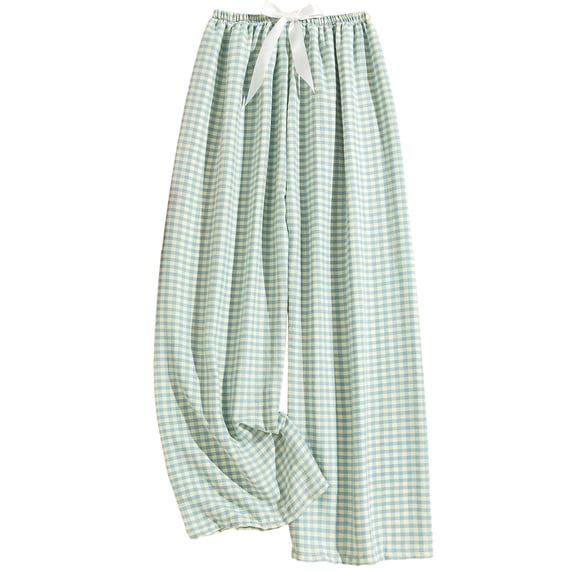 MeetoTime Women's Checkered Printed Pants Elastic Waist Wide Leg Pants Spring Fall Drooping Drawstring Flowy Trousers