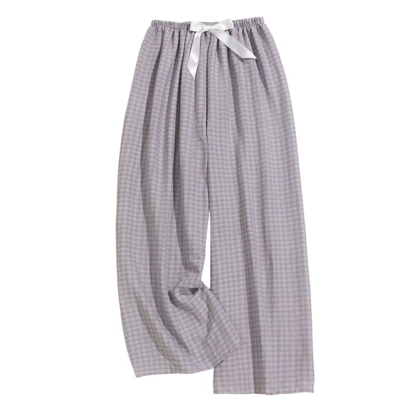 MeetoTime Women's Checkered Printed Pants Elastic Waist Wide Leg Pants Spring Fall Drooping Drawstring Flowy Trousers