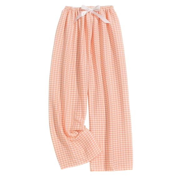 MeetoTime Women's Checkered Printed Pants Elastic Waist Wide Leg Pants Spring Fall Drooping Drawstring Flowy Trousers
