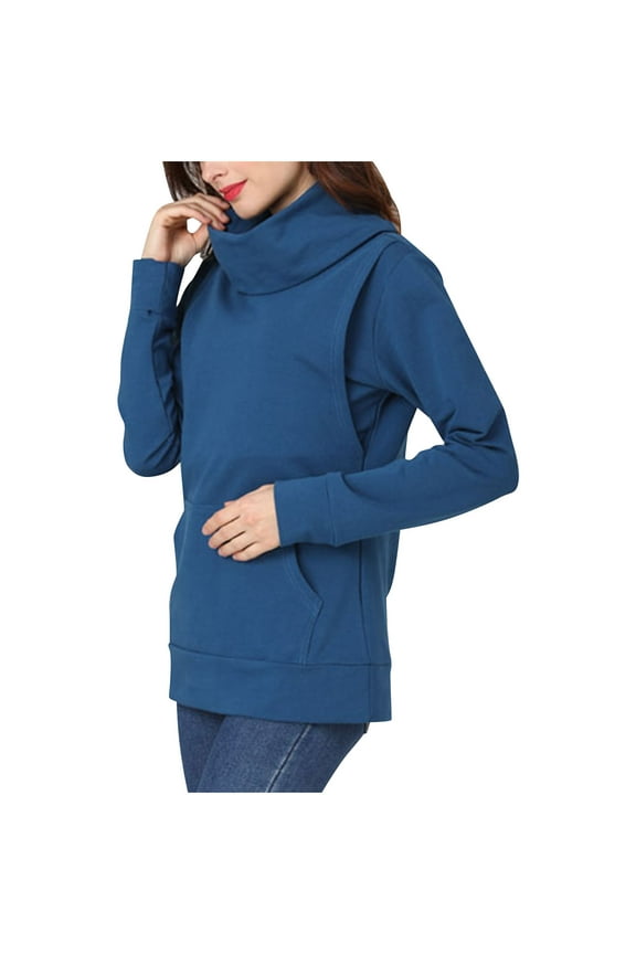 Women's Fall Winter Breastfeeding Top Long Sleeve High Collar Warm Casual Loose Solid Color Pregnancy Clothes