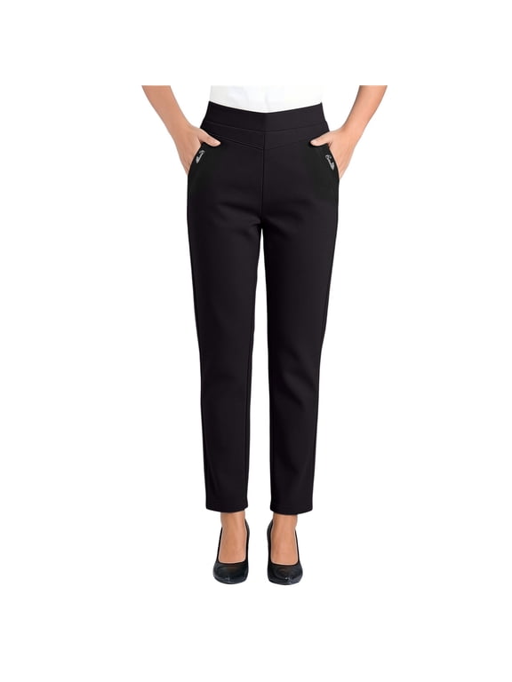 Women's Plus Size Straight Leg Pants Solid Color High Waist Pants Casual Full Length Pants with Pockets Button