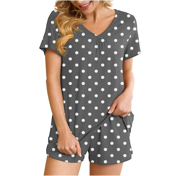 MeetoTime Womens 2 Piece Set Loungewear V Neck Shorts Sleeve Shirts Summer Shorts Printed Pajamas Outfits