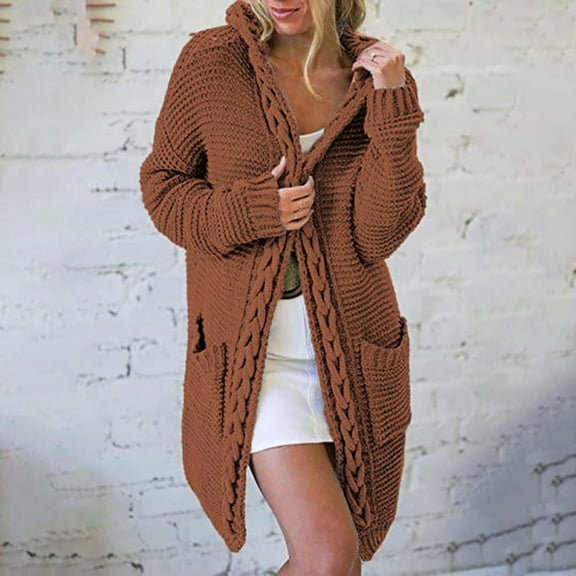 MeetoTime Womens Long Cardigans Hooded Cable Knit Open Front Casual Cardigans Long Sleeve Trendy Oversized Sweater Cardigans
