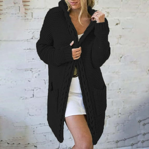 MeetoTime Womens Long Cardigans Hooded Cable Knit Open Front Casual Cardigans Long Sleeve Trendy Oversized Sweater Cardigans