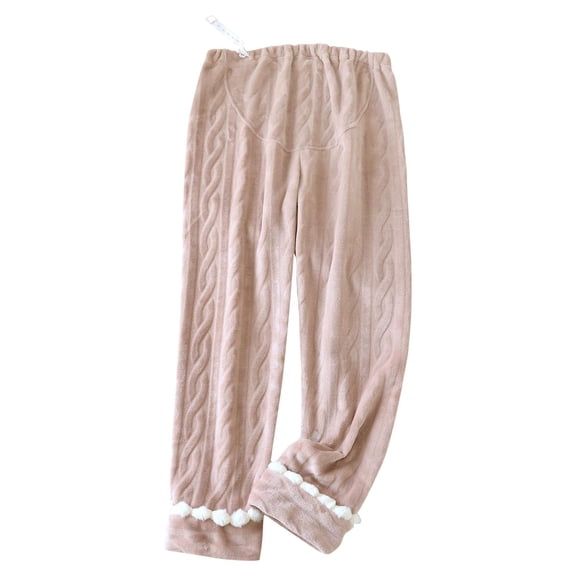 MeetoTime Womens Pajama Pants Fall Winter Home Solid Color Elastic Waist Plush Pants Soft Sleep Pants