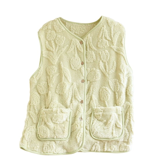 MeetoTime Womens Pajama Vest with Pocket Thickened Warm Buttons Long Sleeved Fleece Home Clothes