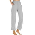 thumbnail image 1 of MeetoTime Womens Straight Pants Solid Loose Casual Elastic Waist Trousers Clothes Home Daily Lounge Pull On Pants, 1 of 5
