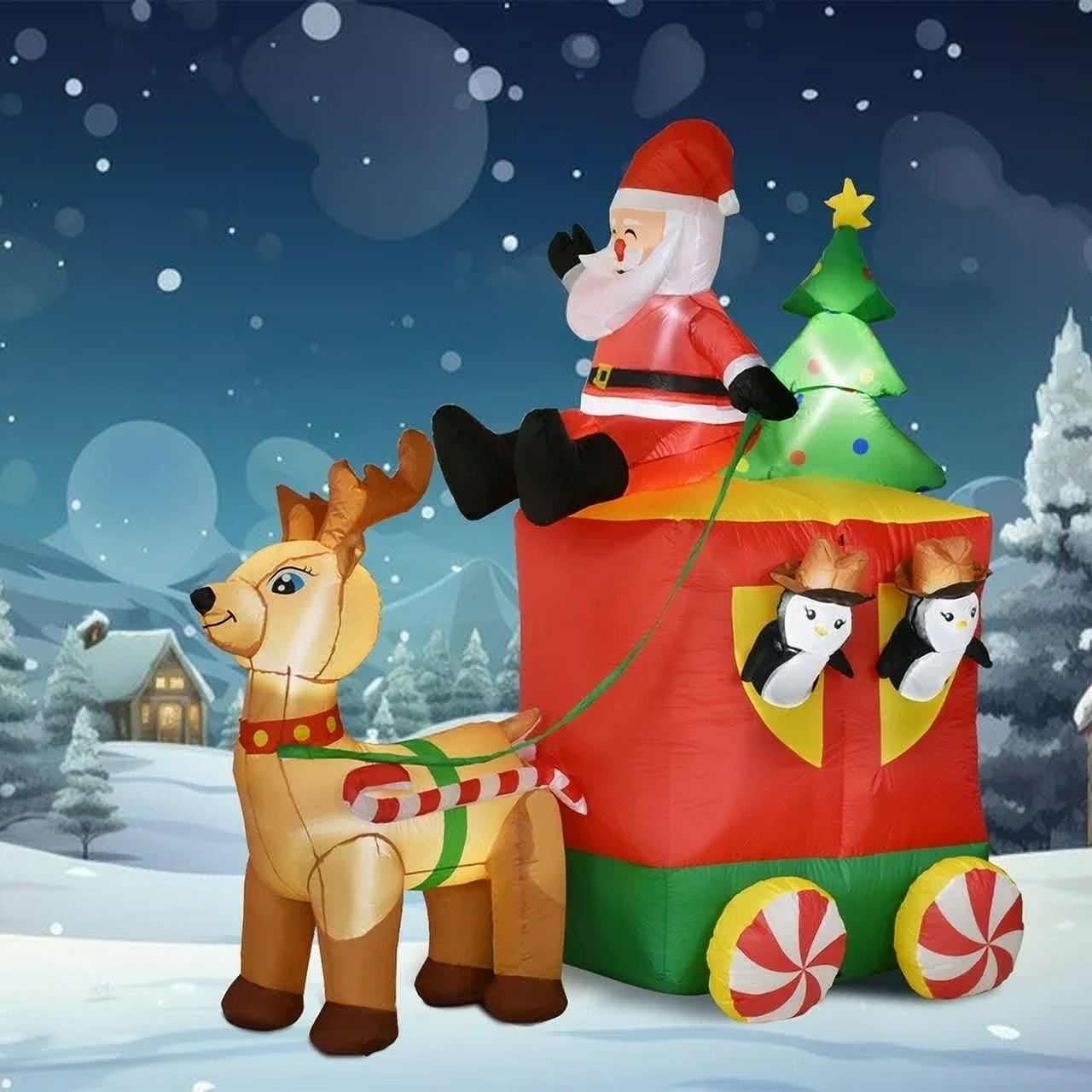 Meetop Christmas Inflatable Santa Sleigh and Reindeer, 6 ft Blow Up