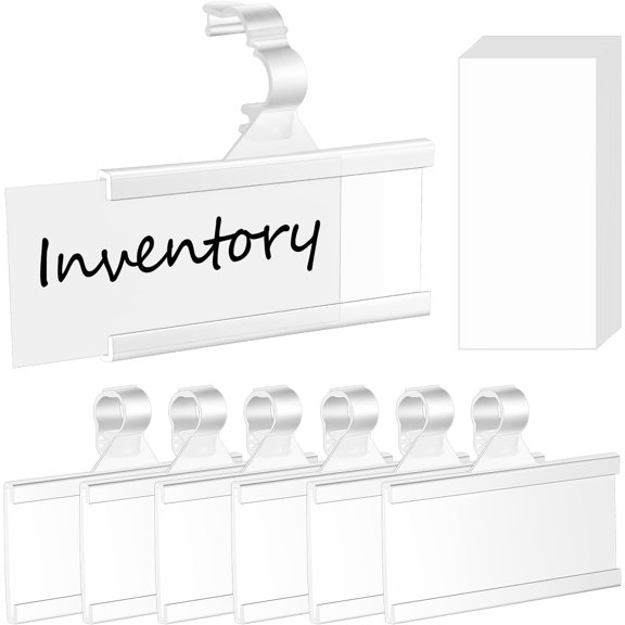 Meetory 100 PCS Plastic Wire Shelf Label Holders with Blank Cards, Reusable Plastic Shelf Tags Price Label Holder with Snap Lock, UPC Label Price Display Holder for Retail Supermarket (3'' x 1.4'')