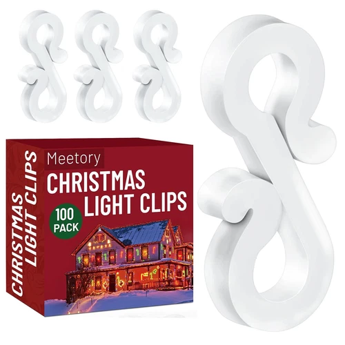 Meetory Christmas Light Clips, 100 Pieces Mini Gutter Hanging Hooks, Outdoor
