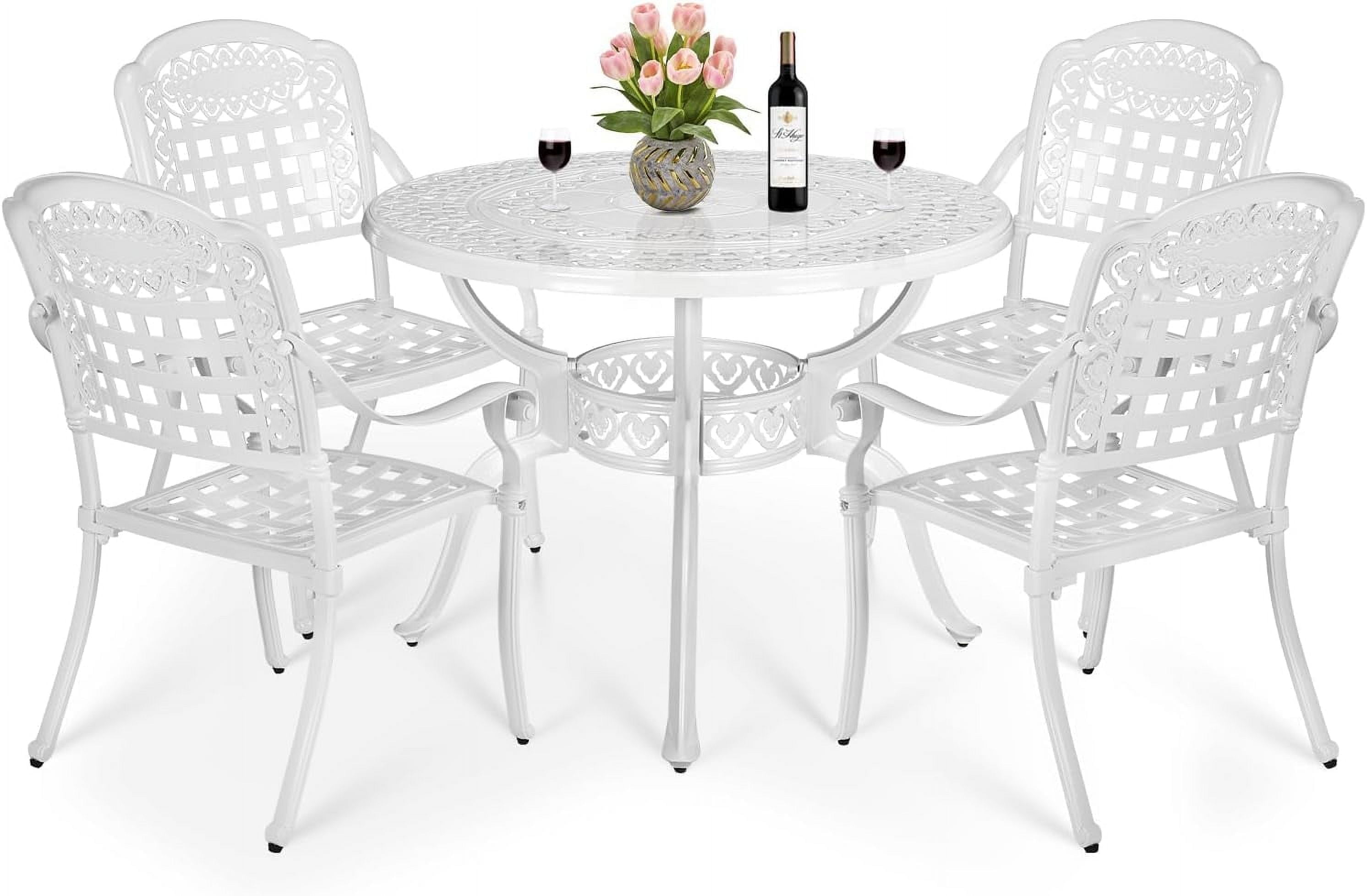 Pittman White Cast Aluminum 5-Piece Outdoor Dining Set